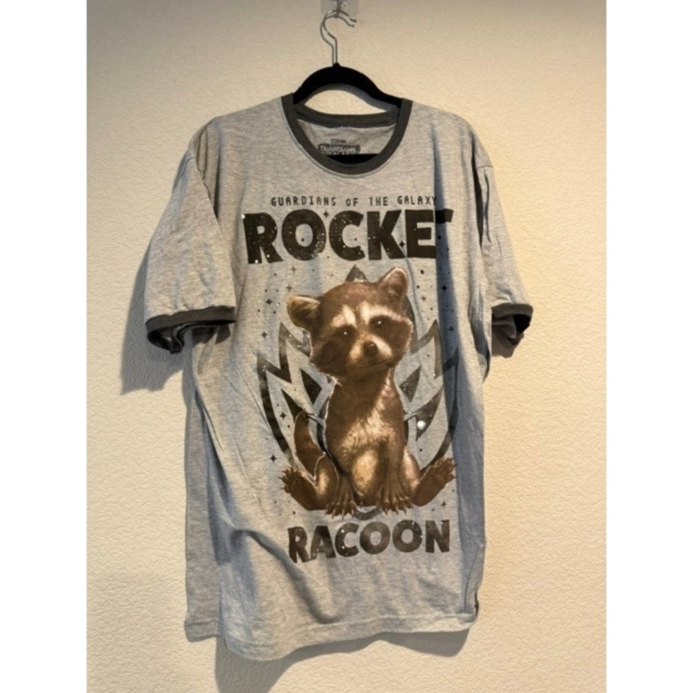 Marvel Guardians of the Galaxy Vol‎ 3 Rocket Raccoon Gray Ringer T-Shirt Mens S
